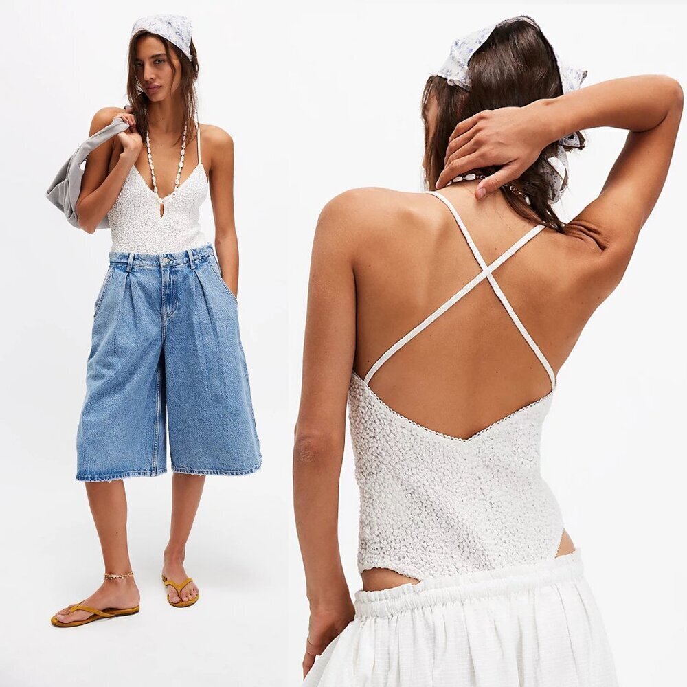 NWT New Free People Seaside Marshmallow White Bodysuit Size M